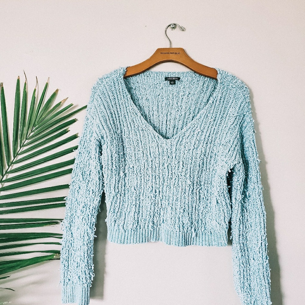 Cropped sea foam green / aqua loopy sweater